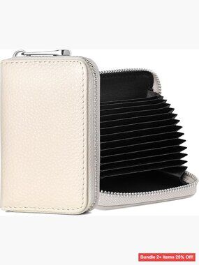Genuine Leather RFID Credit Card Holder with Zipper 12 Slot Wallet